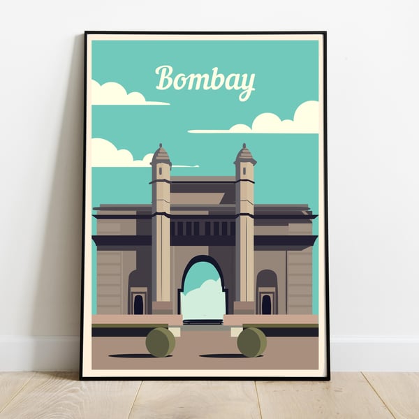 Bombay retro travel poster, Bombay print, India travel poster