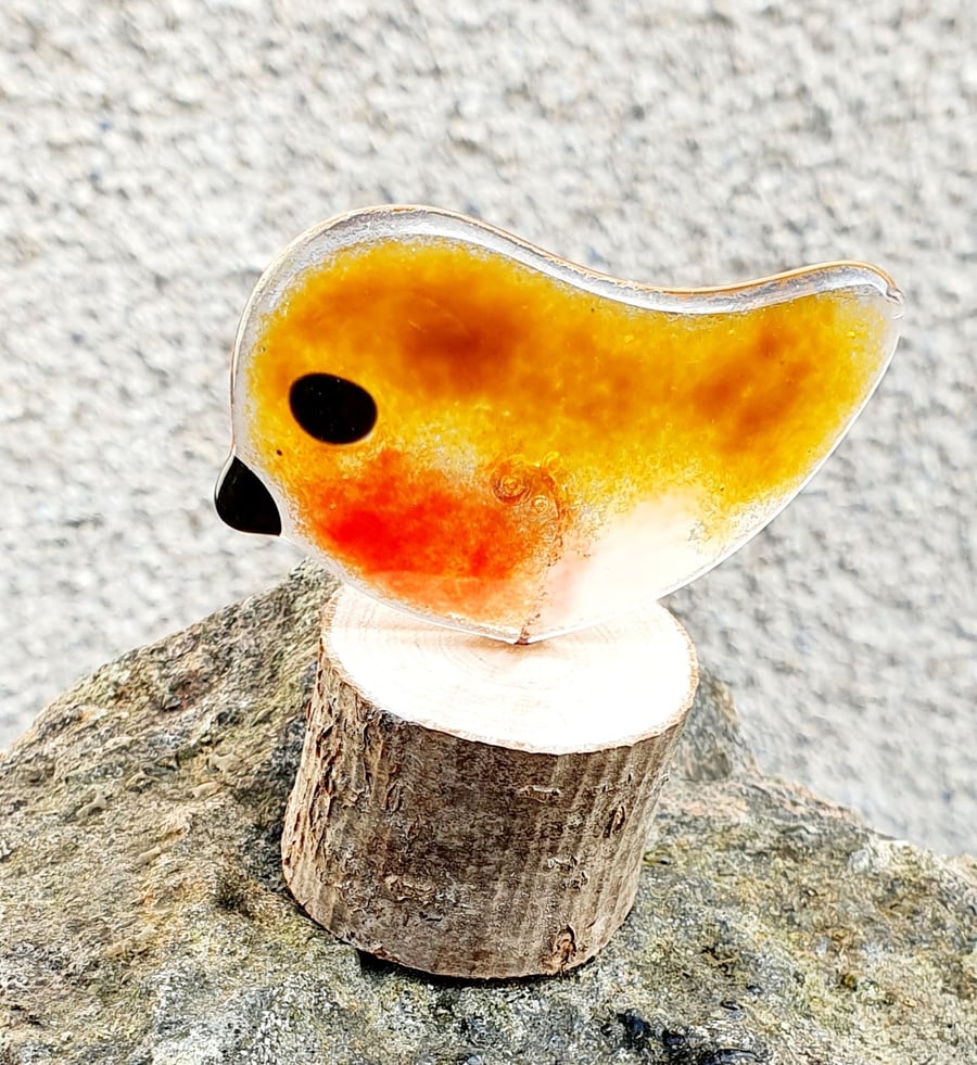 Fused Glass ‘Robin’ bird on a log