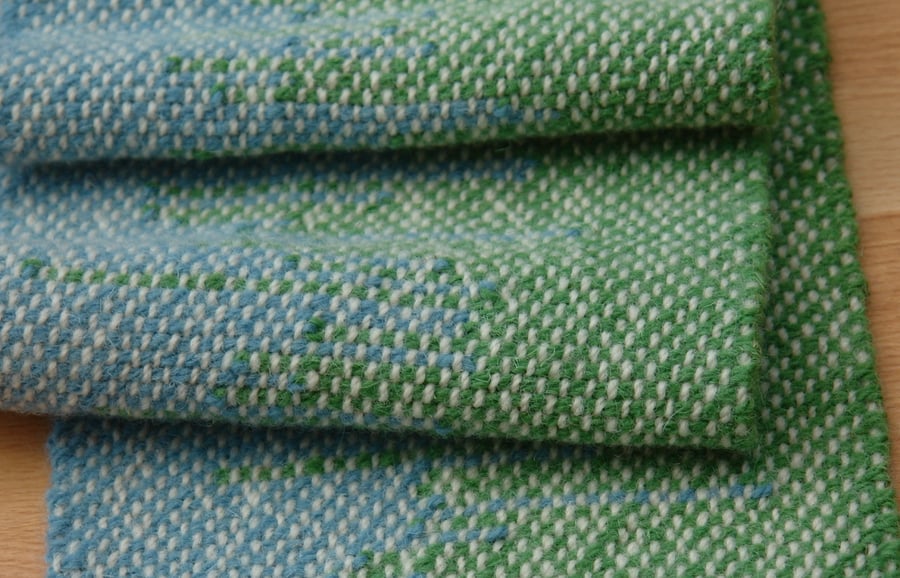 Hand Woven Wool Table Runner - Green and Blue
