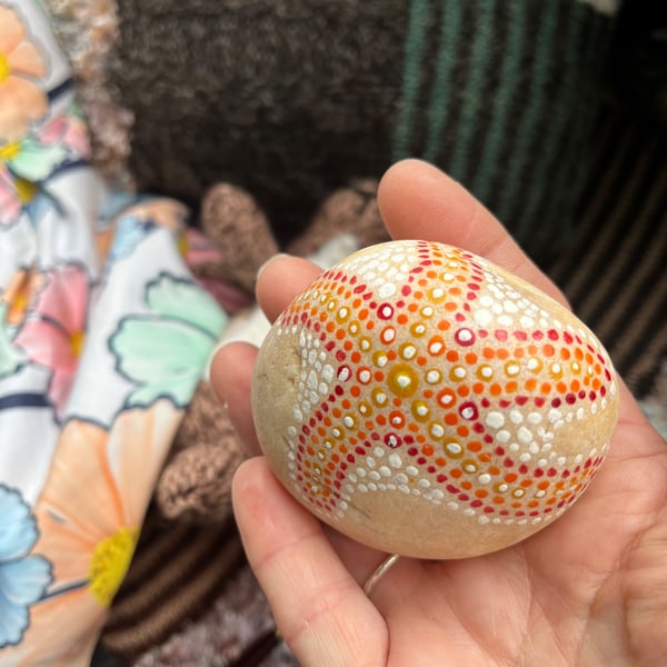 Starfish pointillism  abstract hand painted paperweight 