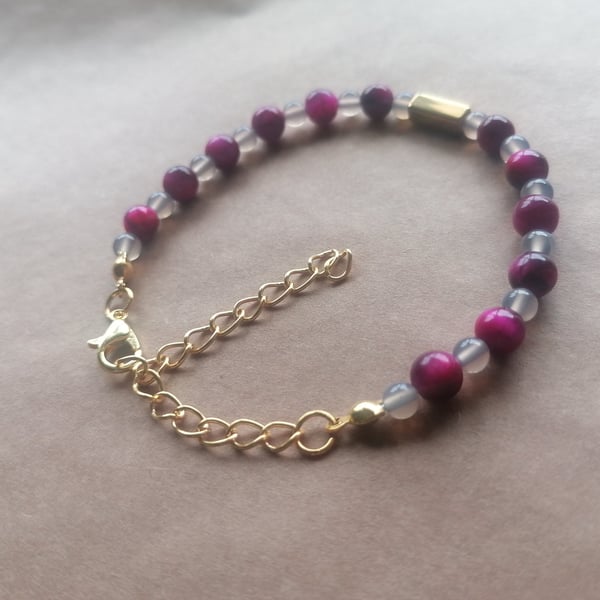 Owl grey and rose, gold bar bracelet. 