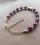 Owl grey and rose, gold bar bracelet. 