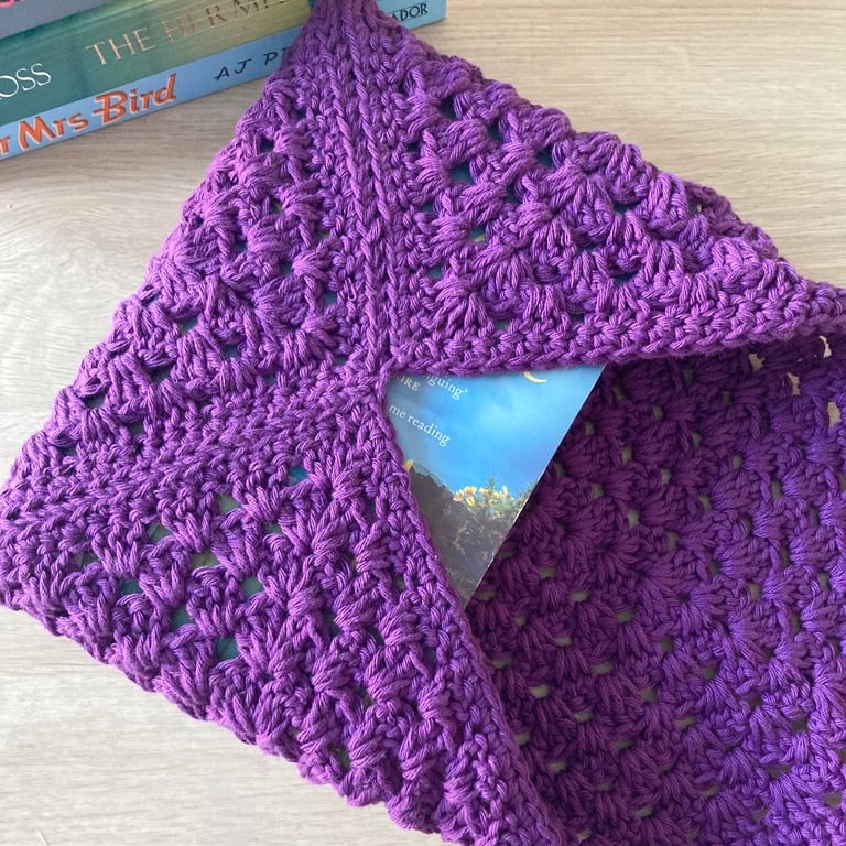 Granny Square Book Sleeve - Book Wrap -  Purple Crocheted Book Sleeve