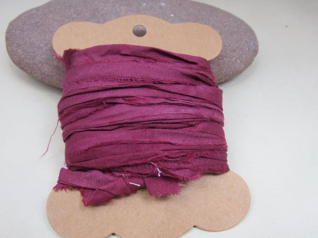 4m Lac Crimson Red Hand Dyed Natural Dye Sari Silk Ribbon