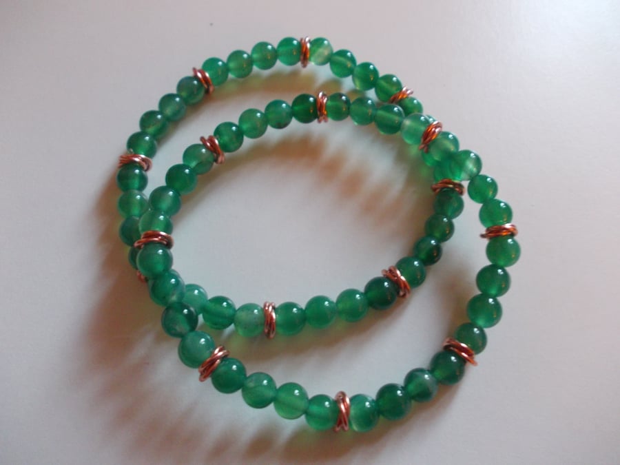 Green agate elasticated stacker bracelets