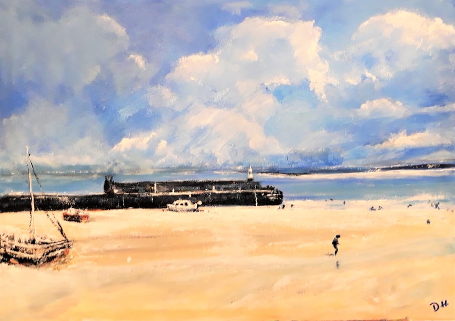 St Ives Cornwall, Original Harbour Painting, Acrylics on Canvas, 40 x 30cm