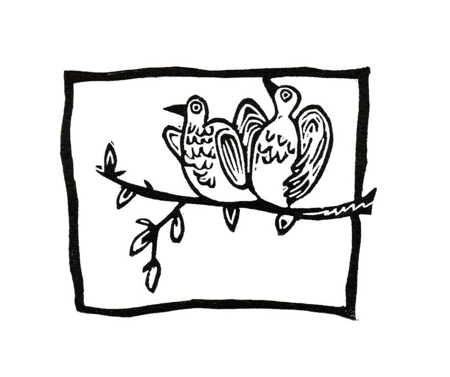 Roosting - hand printed bird lino print