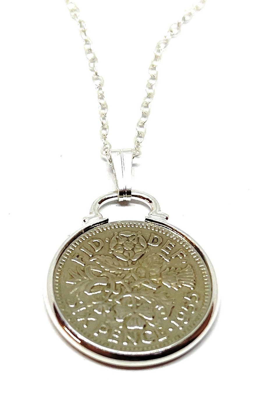 1955 69th Birthday Anniversary sixpence coin pendant plus 18inch SS chain 69th 