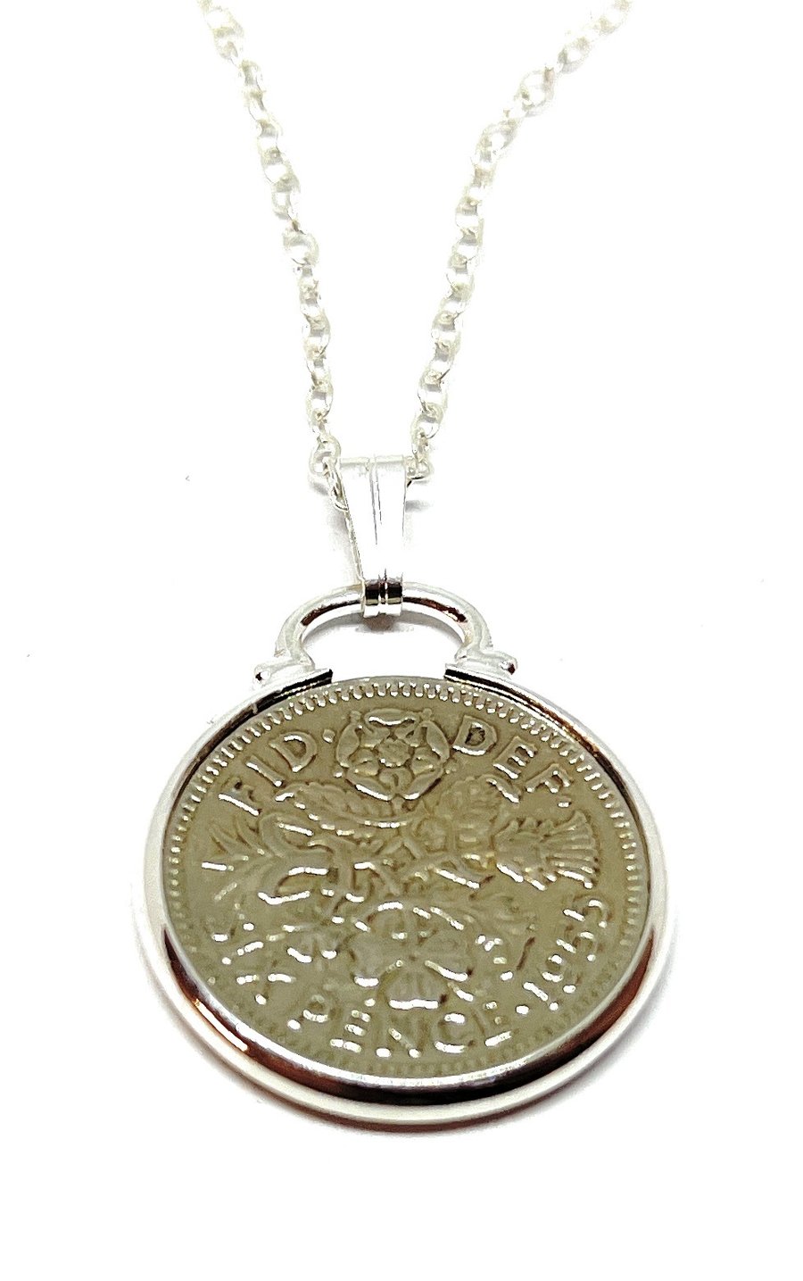 1955 70th Birthday Anniversary sixpence coin pendant plus 18inch SS chain 70th 