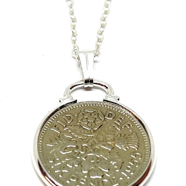 1955 70th Birthday Anniversary sixpence coin pendant plus 18inch SS chain 70th 