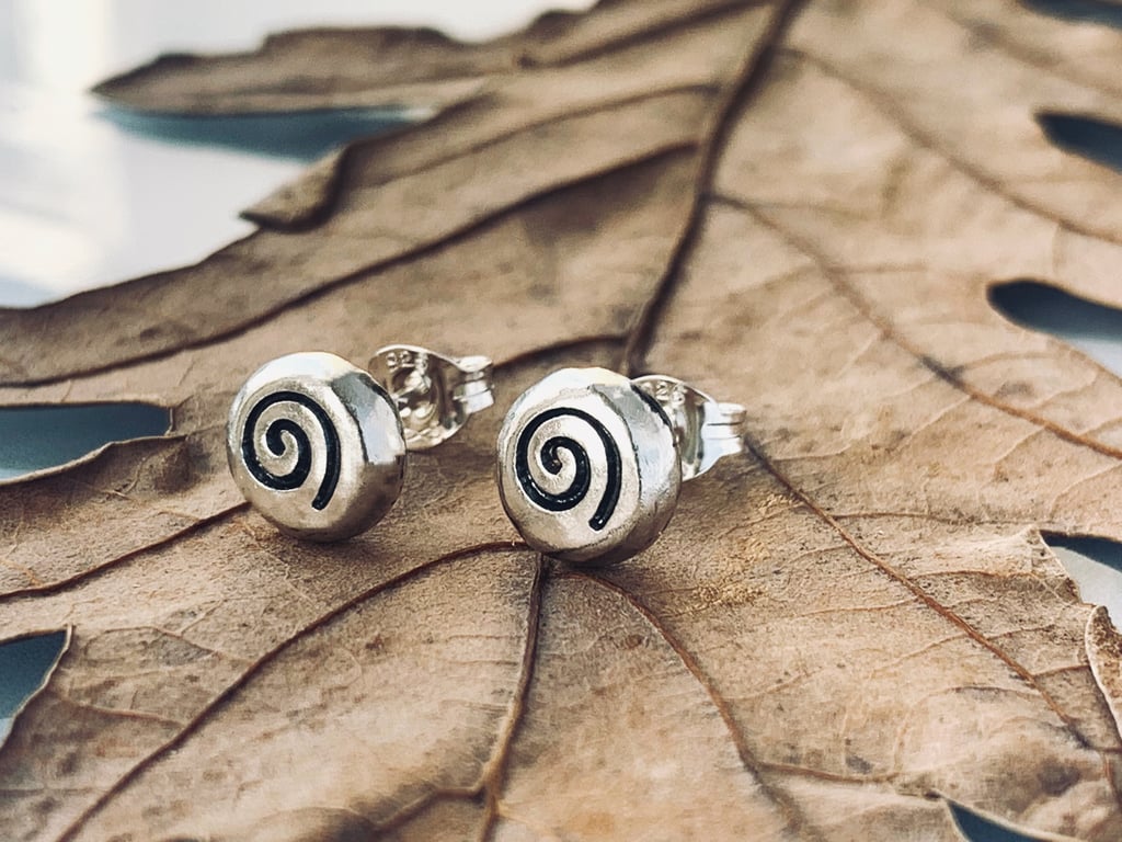 Recycled Sterling Silver Spiral Stud Earrings, Handmade in Scotland