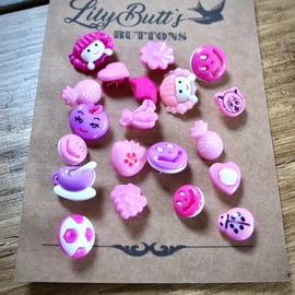 20 Novelty Pink and Purple Buttons