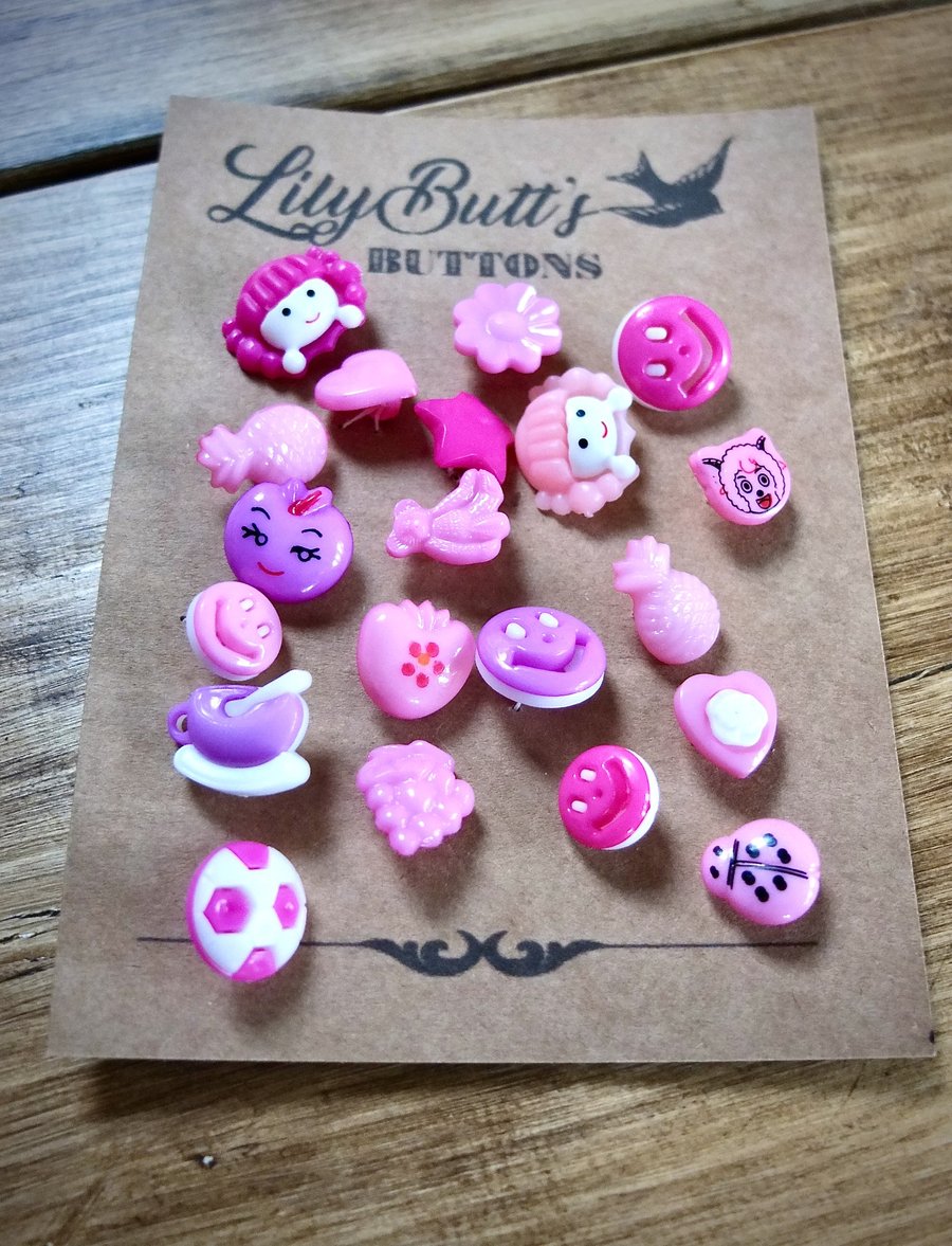 20 Novelty Pink and Purple Buttons