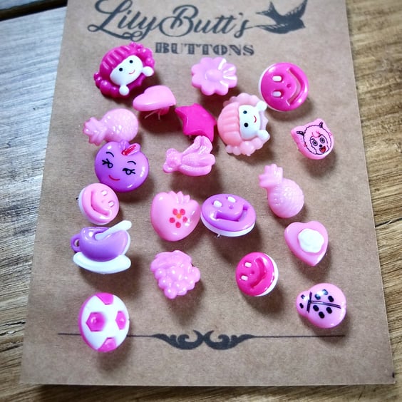 20 Novelty Pink and Purple Buttons