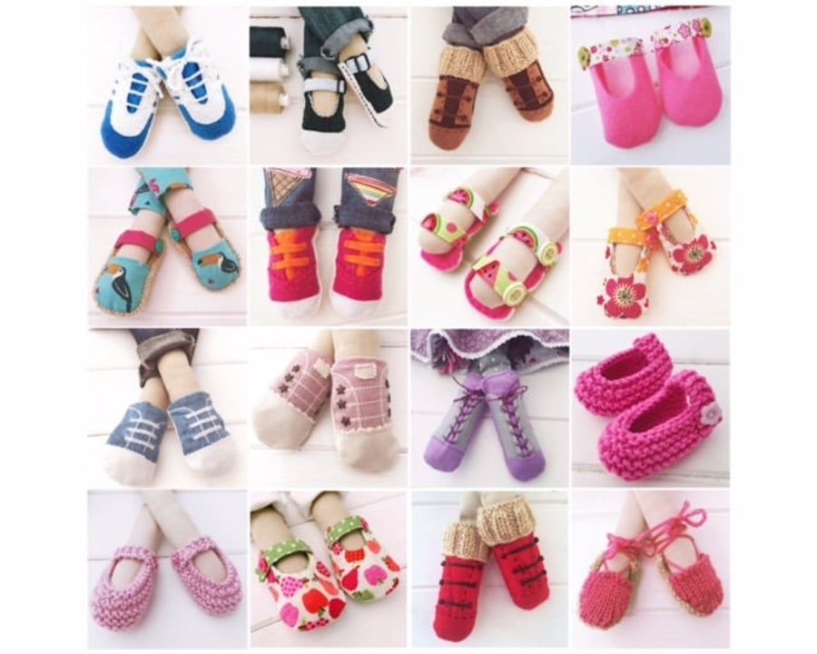 Digital PDF Sewing Pattern Bundle for Shoes For Straight Leg Cloth Dolls