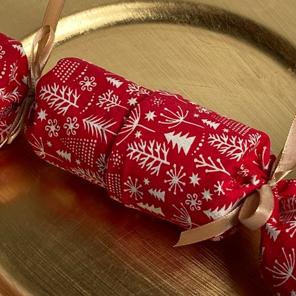 Pick and Mix Reusable Christmas Crackers. Red with 'scandi' trees.