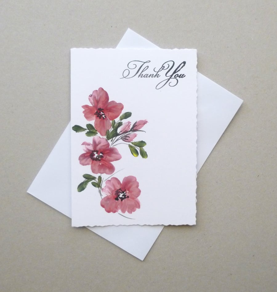 hand painted floral Thank You card ( ref F 768 A7 )
