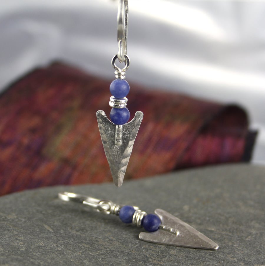 Silver and sodalite Arrowhead earrings