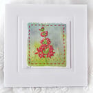 HAND EMBROIDERED GREETINGS CARD PINK PRIMULA