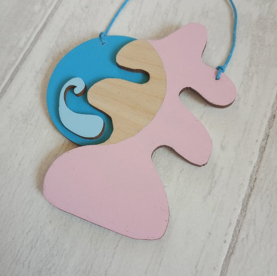 Wooden Hanging Decoration, Abstract Decoration, Pastel Decoration