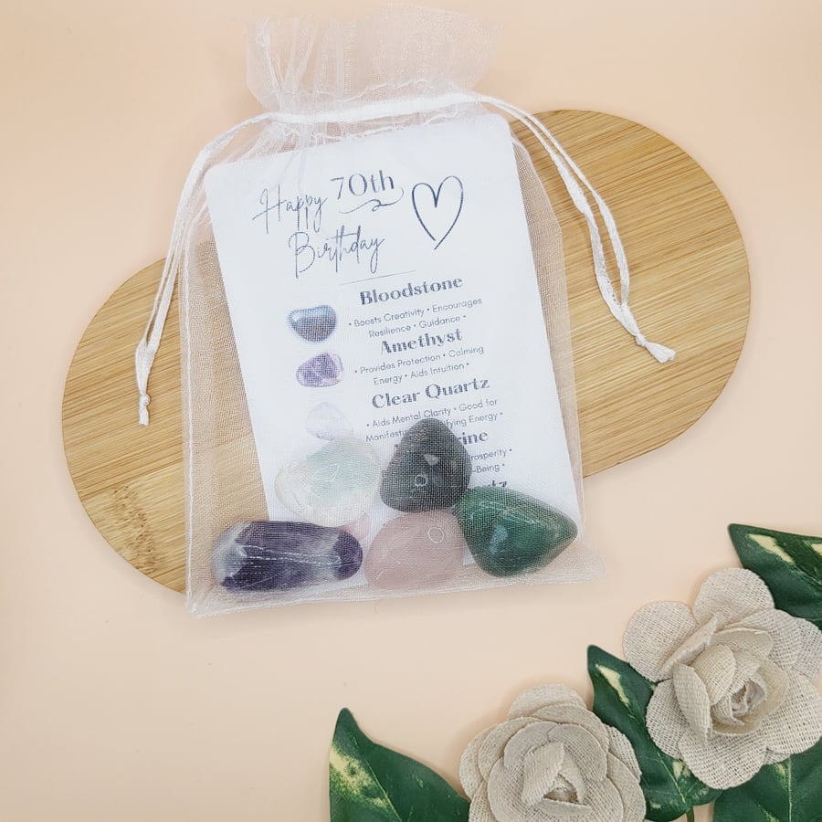 70th Birthday Crystals And Card Gift Set For Women Gemstones