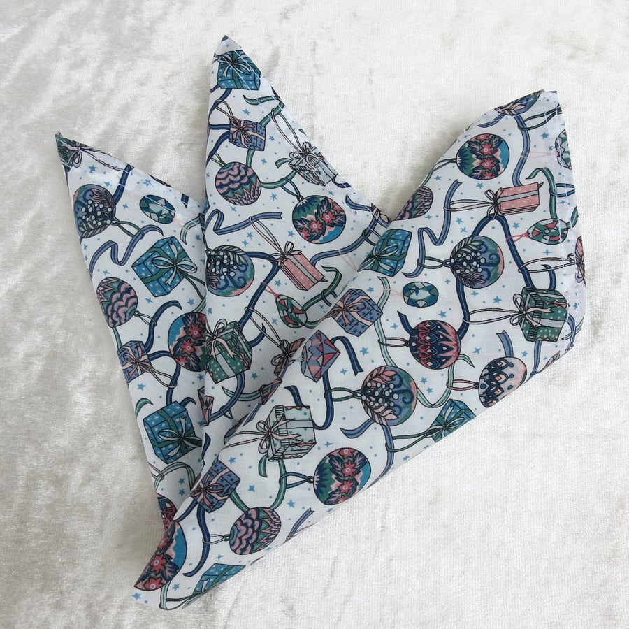 Liberty Lawn handkerchief.  Pocket Square.  Large handkerchief.  Christmas.