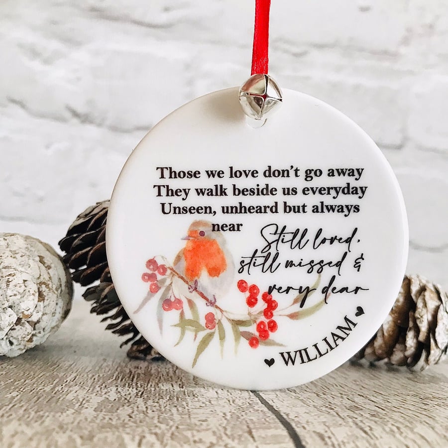 Memory Bauble, Robin christmas bauble, personalised in memory of bauble. 