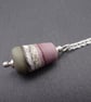 lampwork glass purple and grey beach pendant, sterling silver chain