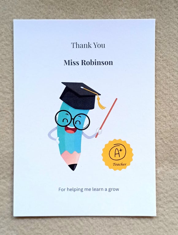 Thank You Teacher Card - Personalised End Of Term Gift For Teachers