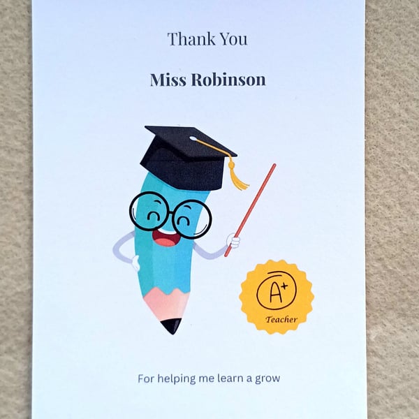 Thank You Teacher Card - Personalised End Of Term Gift For Teachers