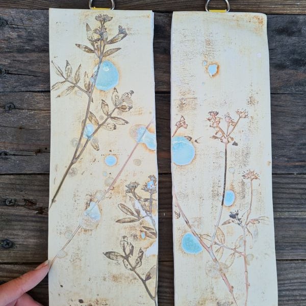 Pair of Botanical Ceramic Wall Hanging Tiles