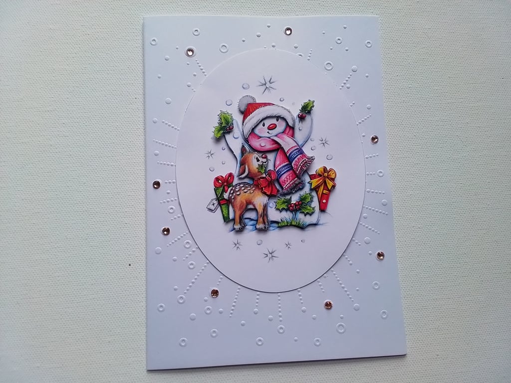Christmas card. Snowman and reindeer Christmas card. Ref 240