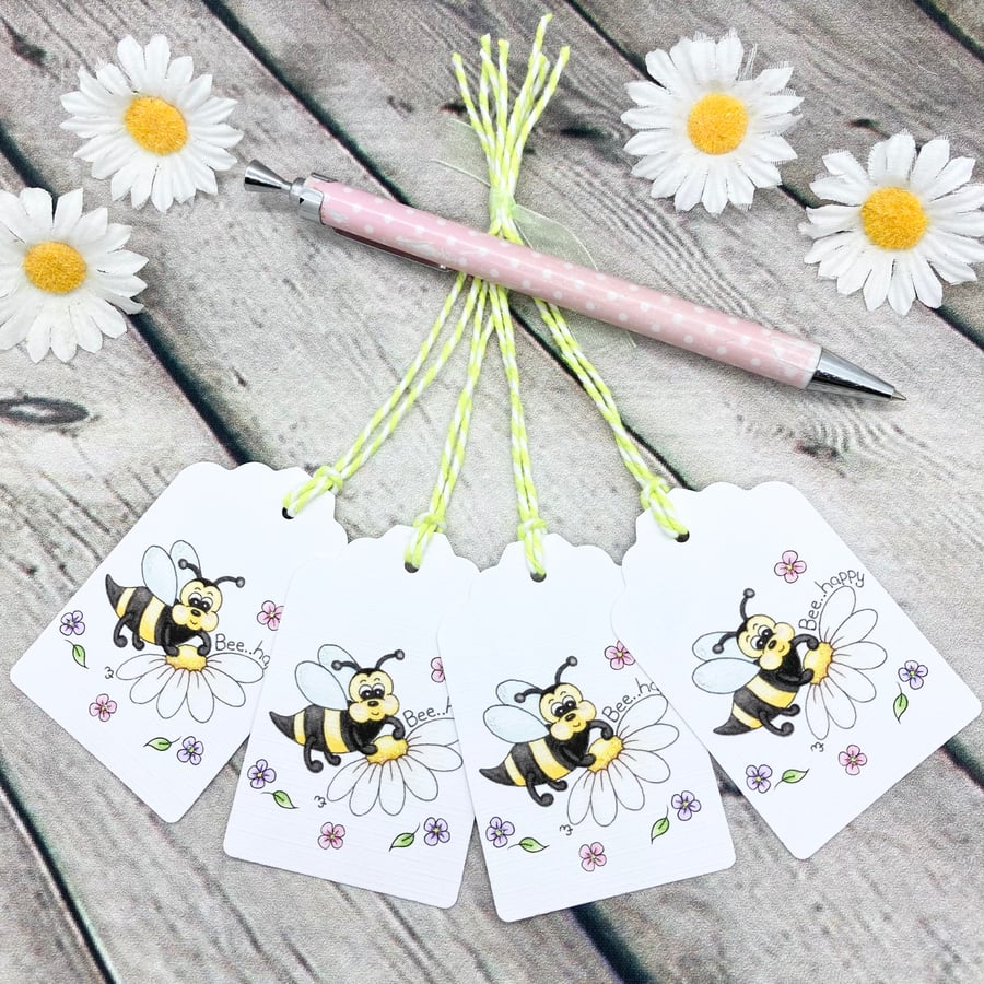 Bee..happy Bee Gift Tags - set of 4 tags