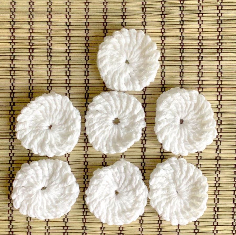 Crochet face scrubbies, pack of seven organic cotton pads