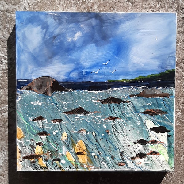 Ocean Flow. Sea Painting. Mixed Media. Ready to Hang