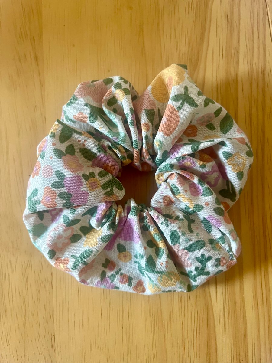 Pastel Floral Handmade Scrunchie Made from Upcycled Materials