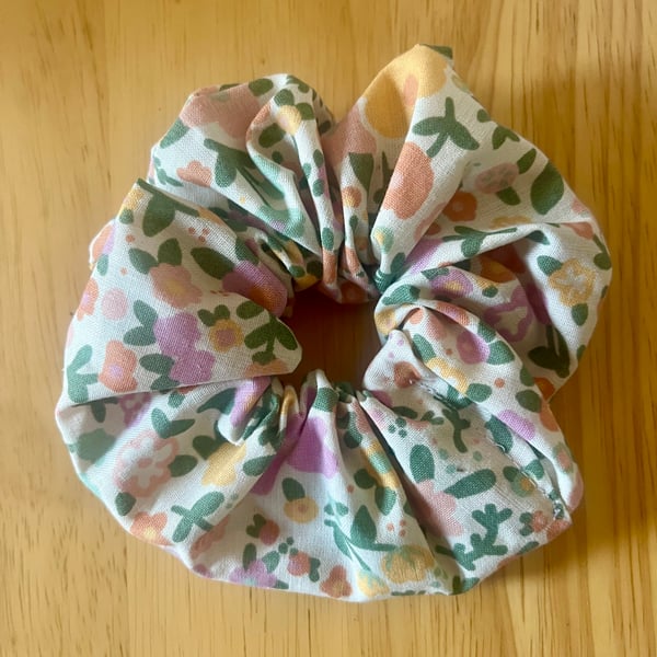 Pastel Floral Handmade Scrunchie Made from Upcycled Materials