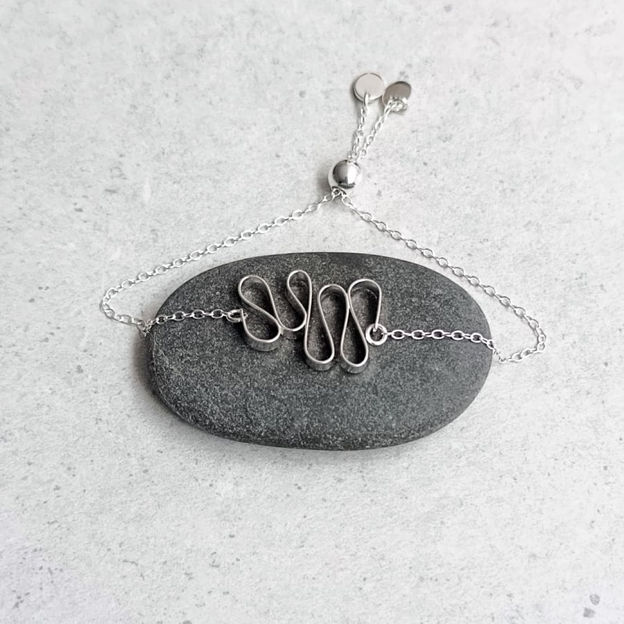 Sterling Silver Wire Ribbon Bracelet - Handcrafted Flat Wire Jewellery