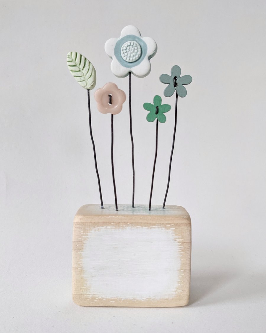 Clay Flower Garden in a Wood Block Personalised