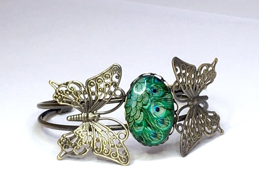 PEACOCK bracelet bronze butterfly art nouveau delicate 