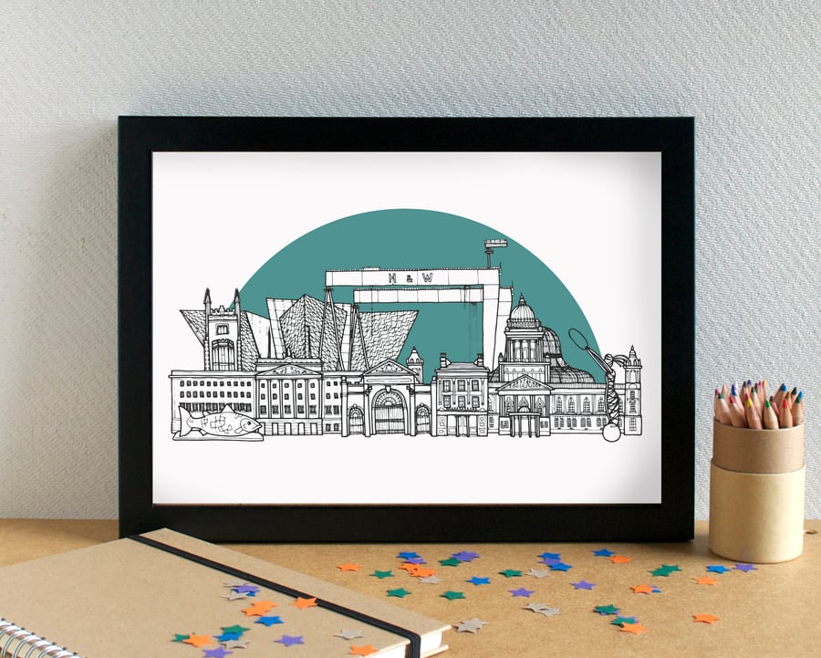 Belfast Skyline Travel Art Print