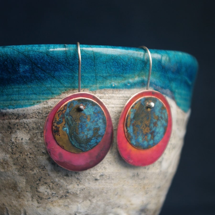  Eclipse Turquoise and Red  Dangle Earrings