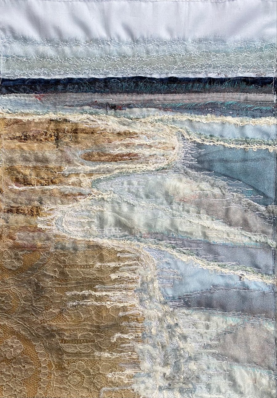 Saltburn-by-the-Sea embroidered seascape Artwork. 