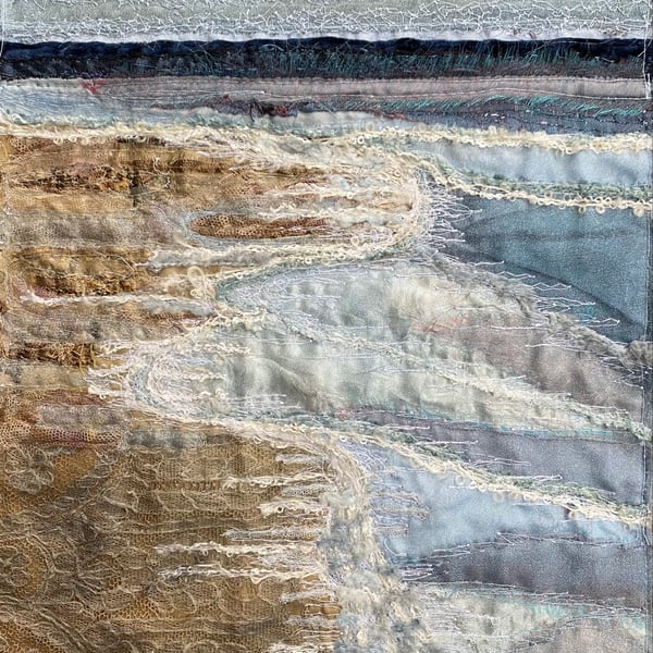 Saltburn-by-the-Sea embroidered seascape Artwork. 