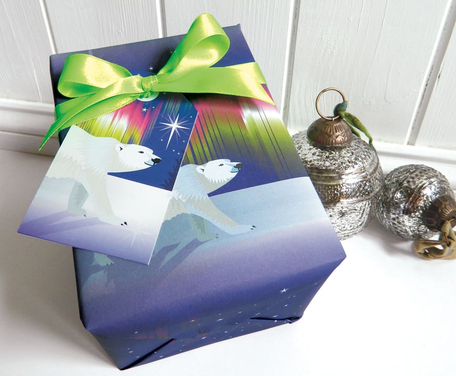 Arctic Woodland Polar Bear Christmas Gift Wrapping Paper Set
