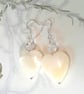 Large 22mm Heart Cut Mother of Pearl & Clear Quartz Sterling Silver Earrings - Image 3