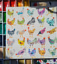 Whimsical Chickens, Hand-Painted original artwork