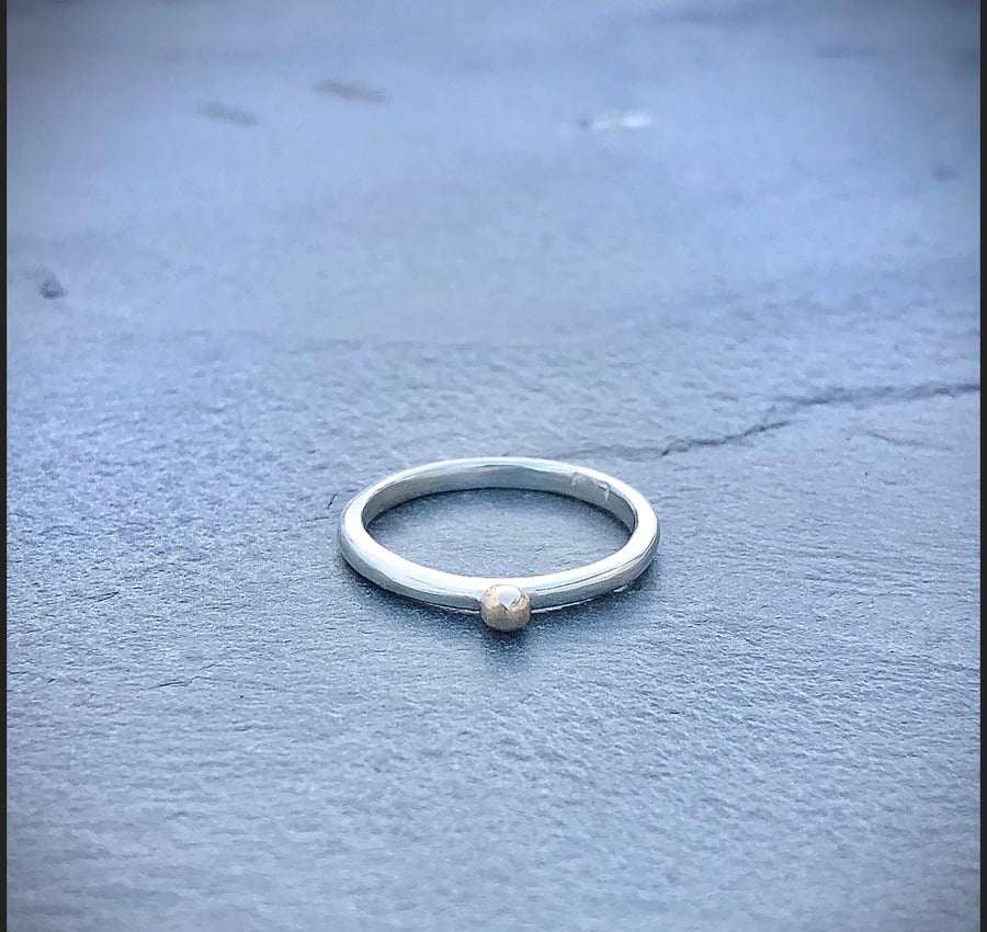 Gold Dot Ring, gold bubble ring, dainty ring, mixed metals ring, stacking ring, 