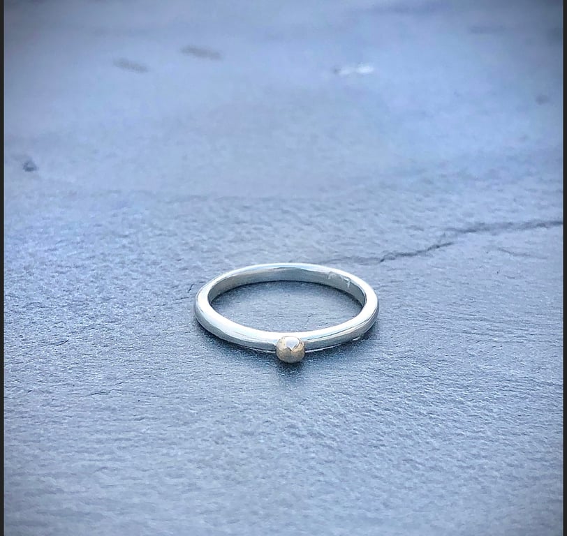 Gold Dot Ring, gold bubble ring, dainty ring, mixed metals ring, stacking ring, 