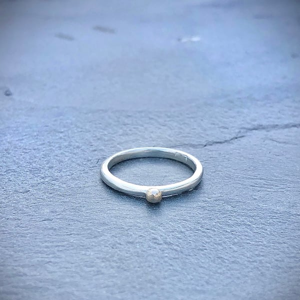 Gold Dot Ring, gold bubble ring, dainty ring, mixed metals ring, stacking ring, 